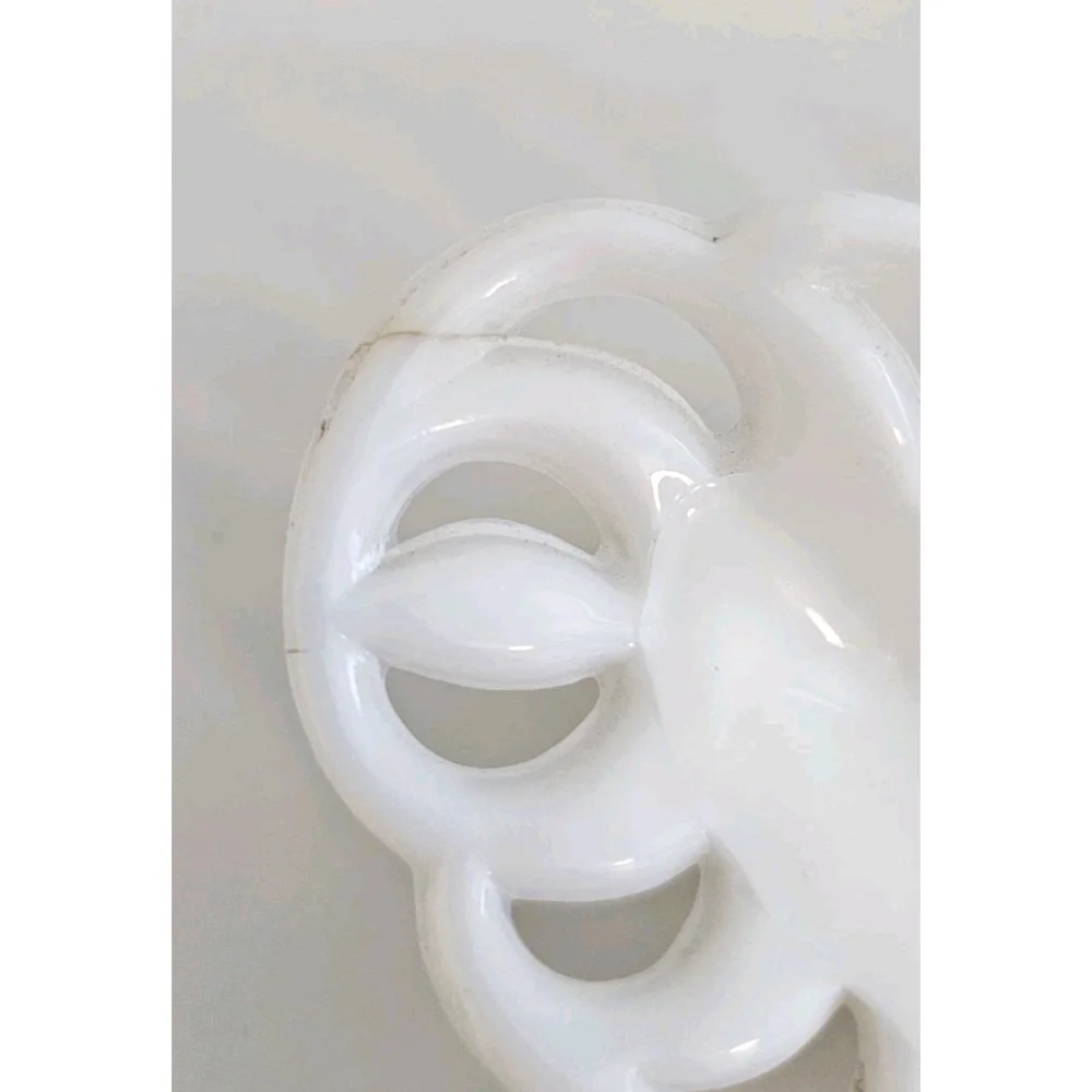 Vintage Custard Glass Openwork Oval Dish Pierced Trinket Relish Candy Dish